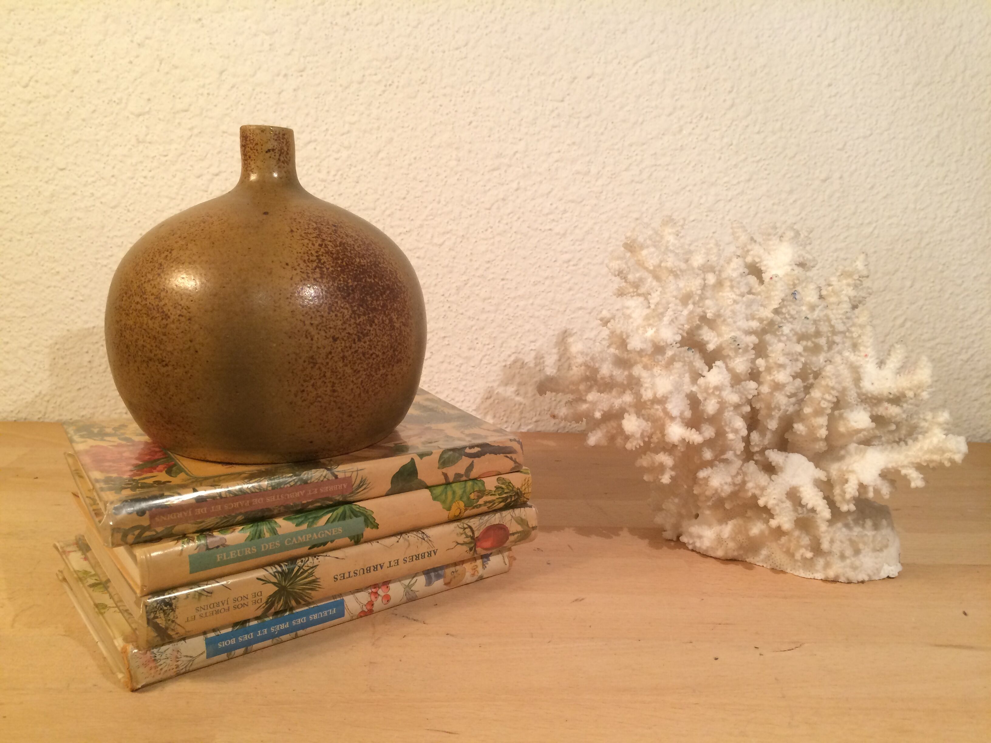 Sandstone ball vase signed Michel Dumont