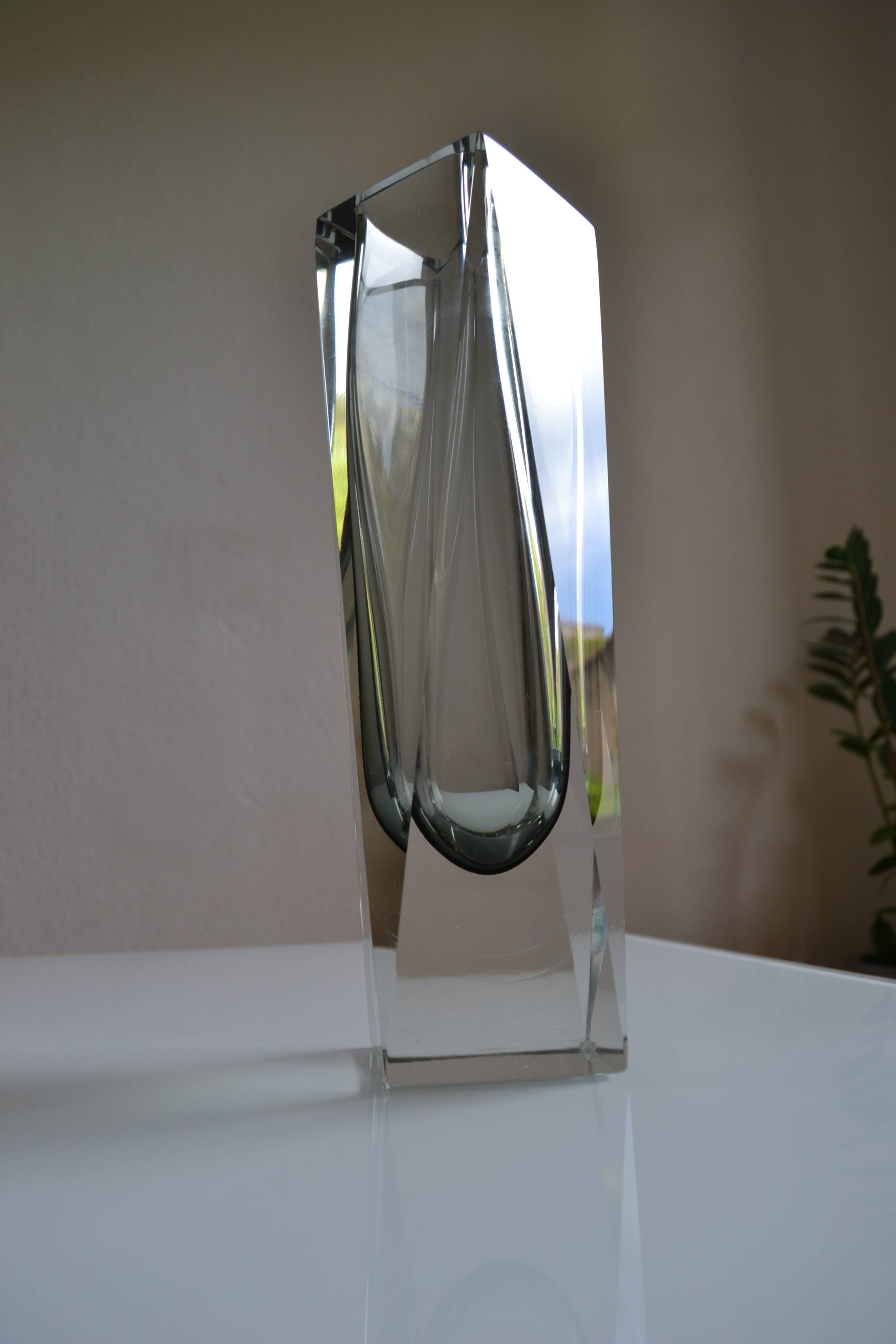 Murano Sommerso Vase Gray Blue 30 cm Vintage 1970