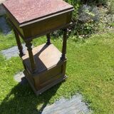19th century wooden and pink marble bedside table, Henri II style