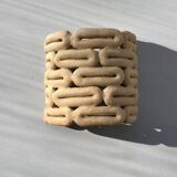 Handcrafted ceramic wall light in raw stoneware inspired by Mid Century design.