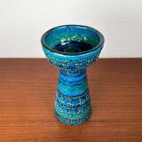 Bougeoir en céramique bleu Rimini moderne du milieu du siècle par Aldo Londi pour Bitossi, Italie, années 1960