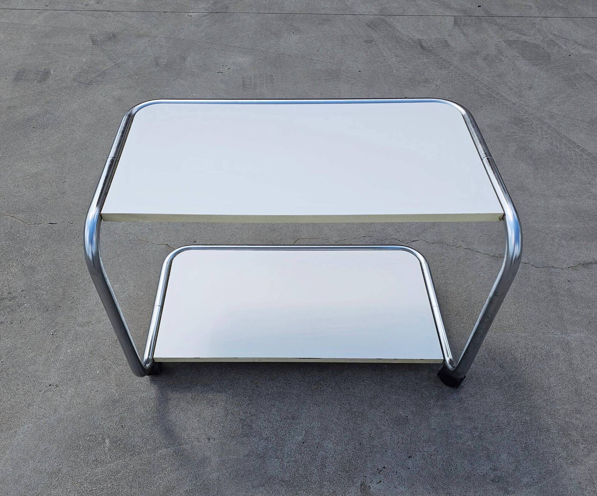 Tubular side table with 2 levels in Bauhaus style, tubular steel, 1970s.