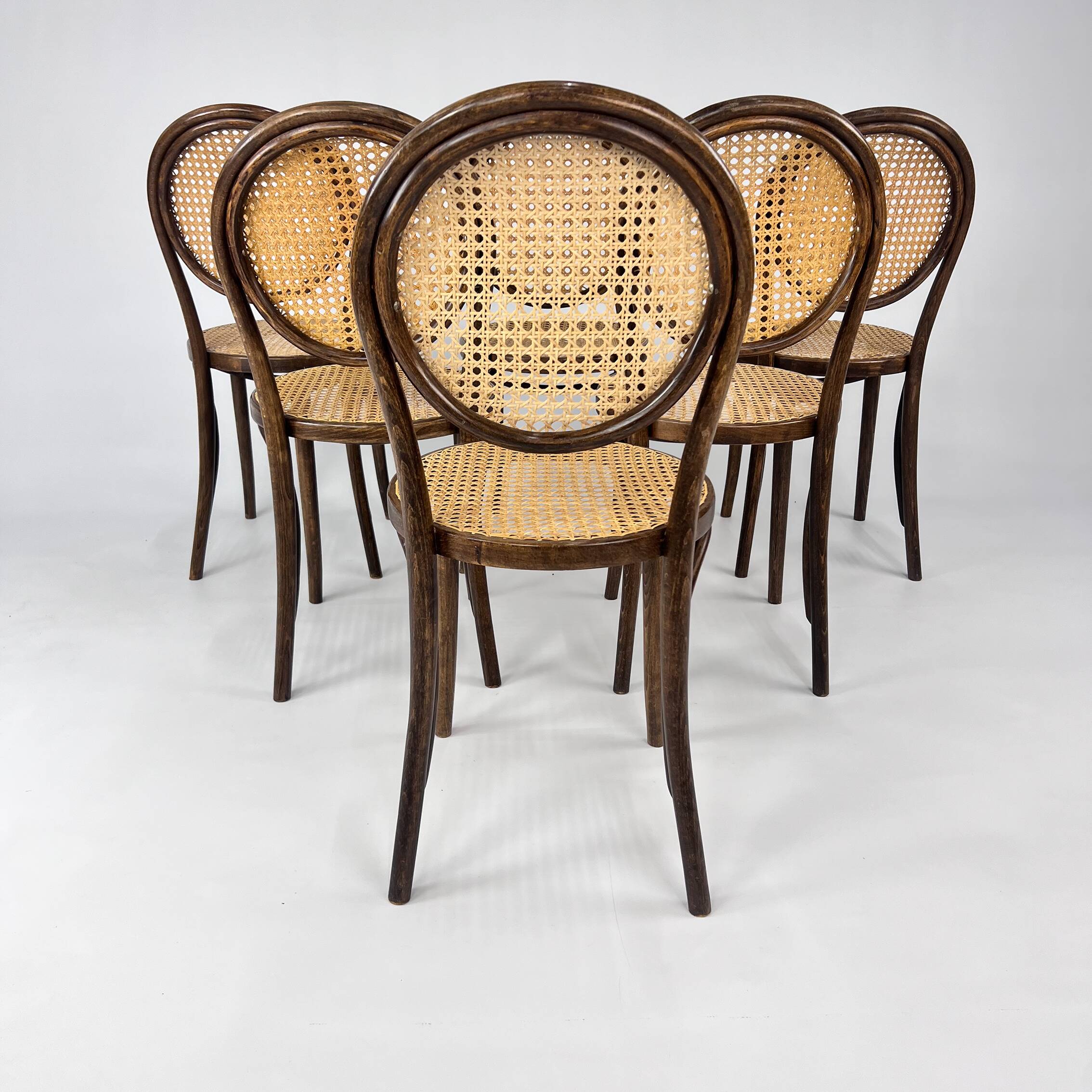 Set of 6 Zpm Radomsko Bentwood and Cane Dining Chairs, 1970s