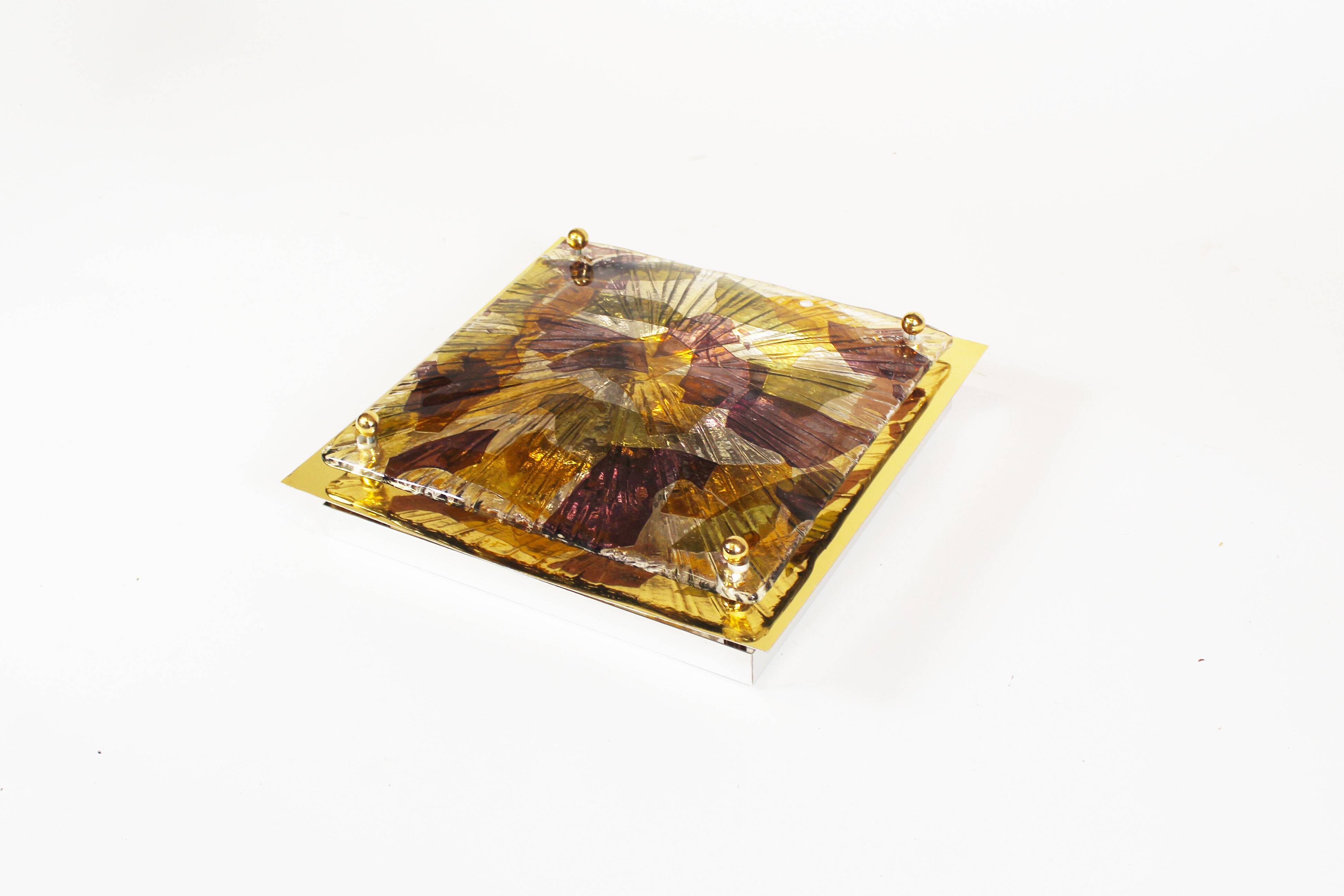 Brass and murano glass flush mount light by La Murrina Italy