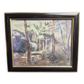 Despierre, Aquarelle paysage sous-bois signée encadrement XXème