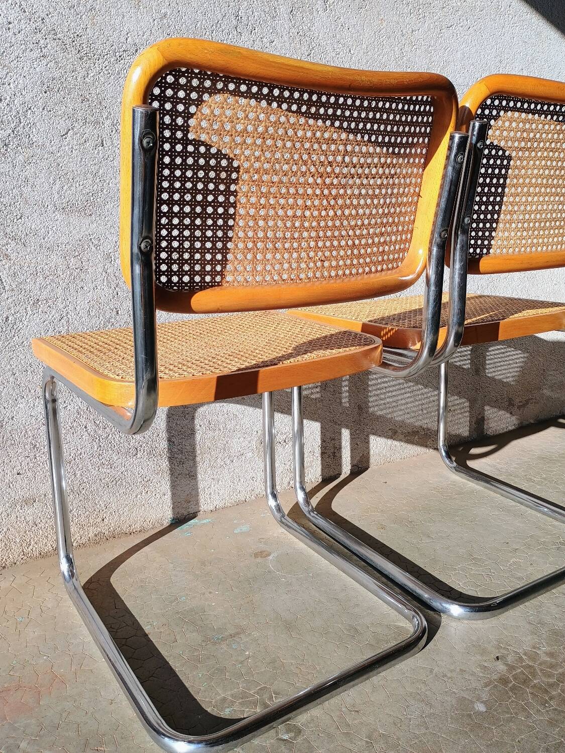 Pair of Cesca B32 chrome and cane chairs Designer Marcel Breuer