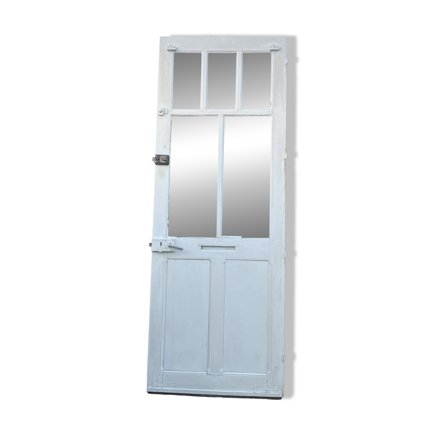 Porte d'entrée ancienne semi-vitrée en bois