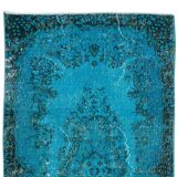 3.7x6.9 ft handmade vintage turkish rug redyed in teal, ideal 4 modern interiors