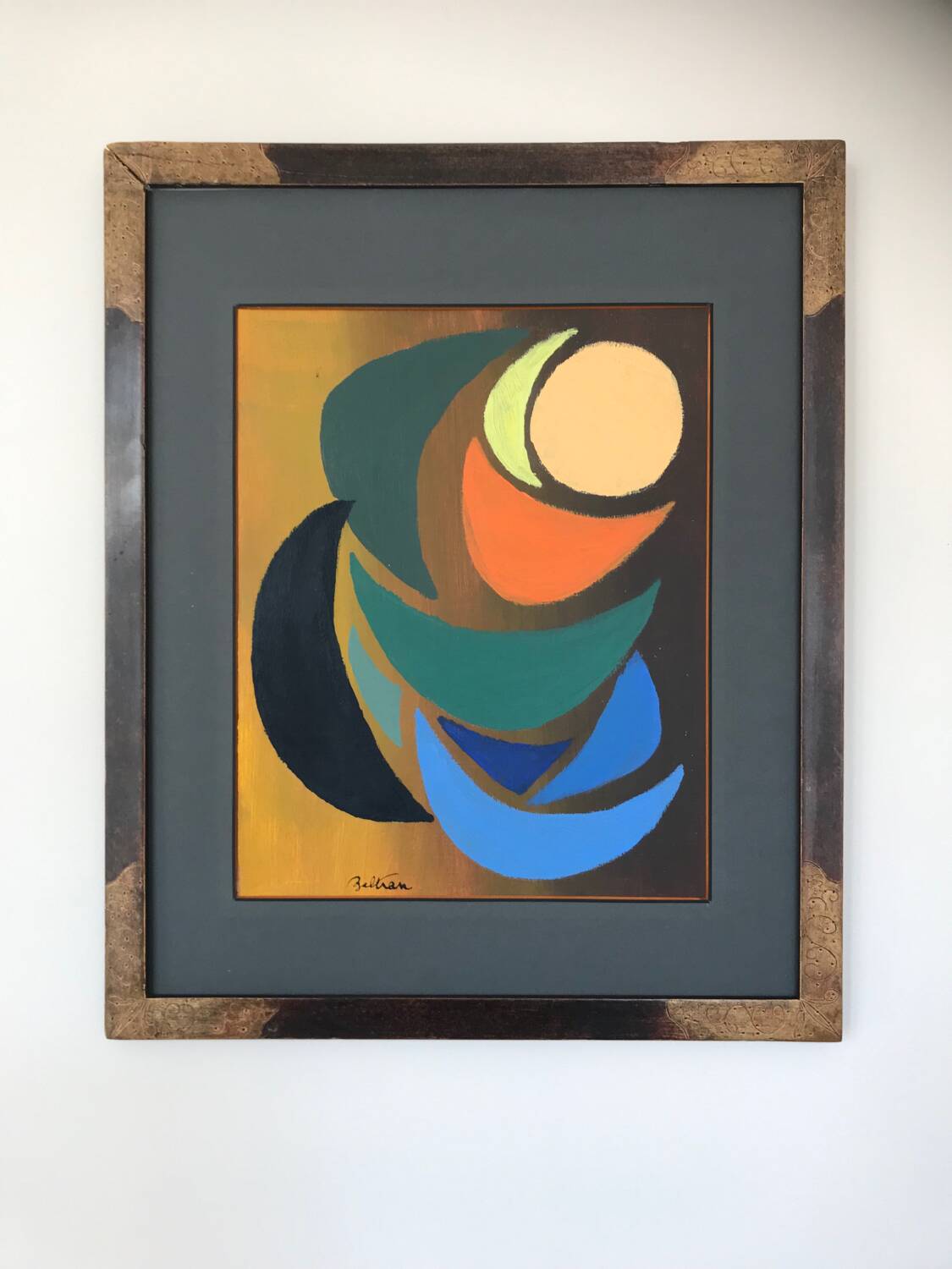 Acrylic painting by Odile TRAMPONT, known as BALTRAN (1942). The Six Moons