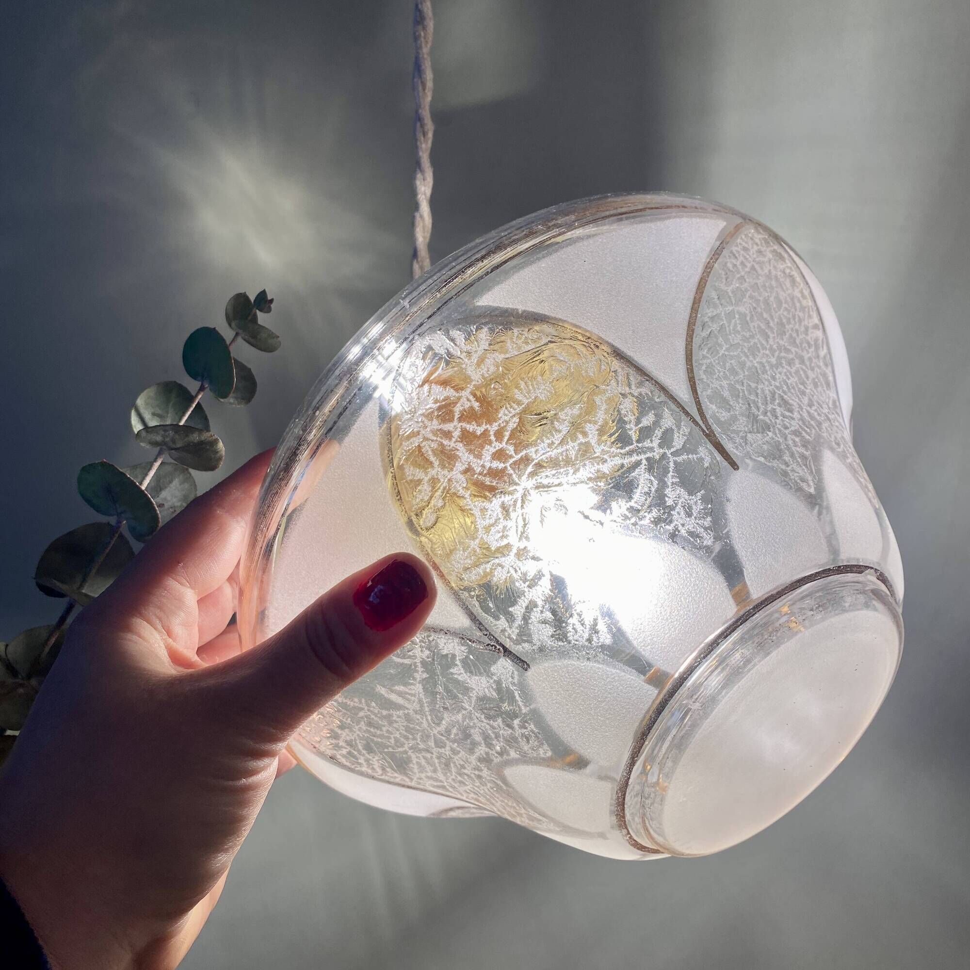Vintage art deco globe pendant lights in white and gold frosted glass
