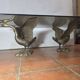 Vintage brass goose coffee table with smoked glass, 1970s.