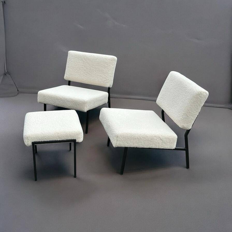 Pair of Armchairs and Ottoman or Stool 1960s Matco