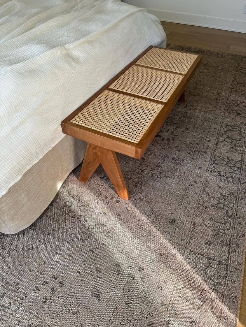 Solid wood and cane bench