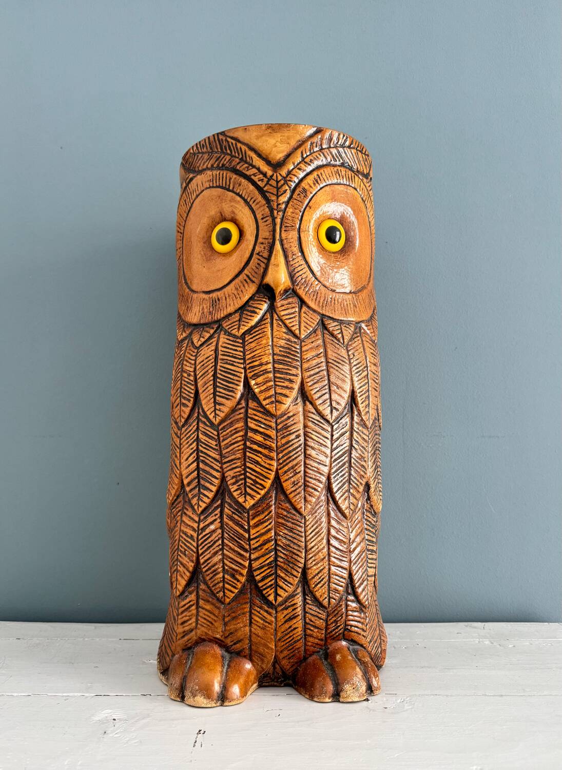 Vintage carved wooden umbrella stand