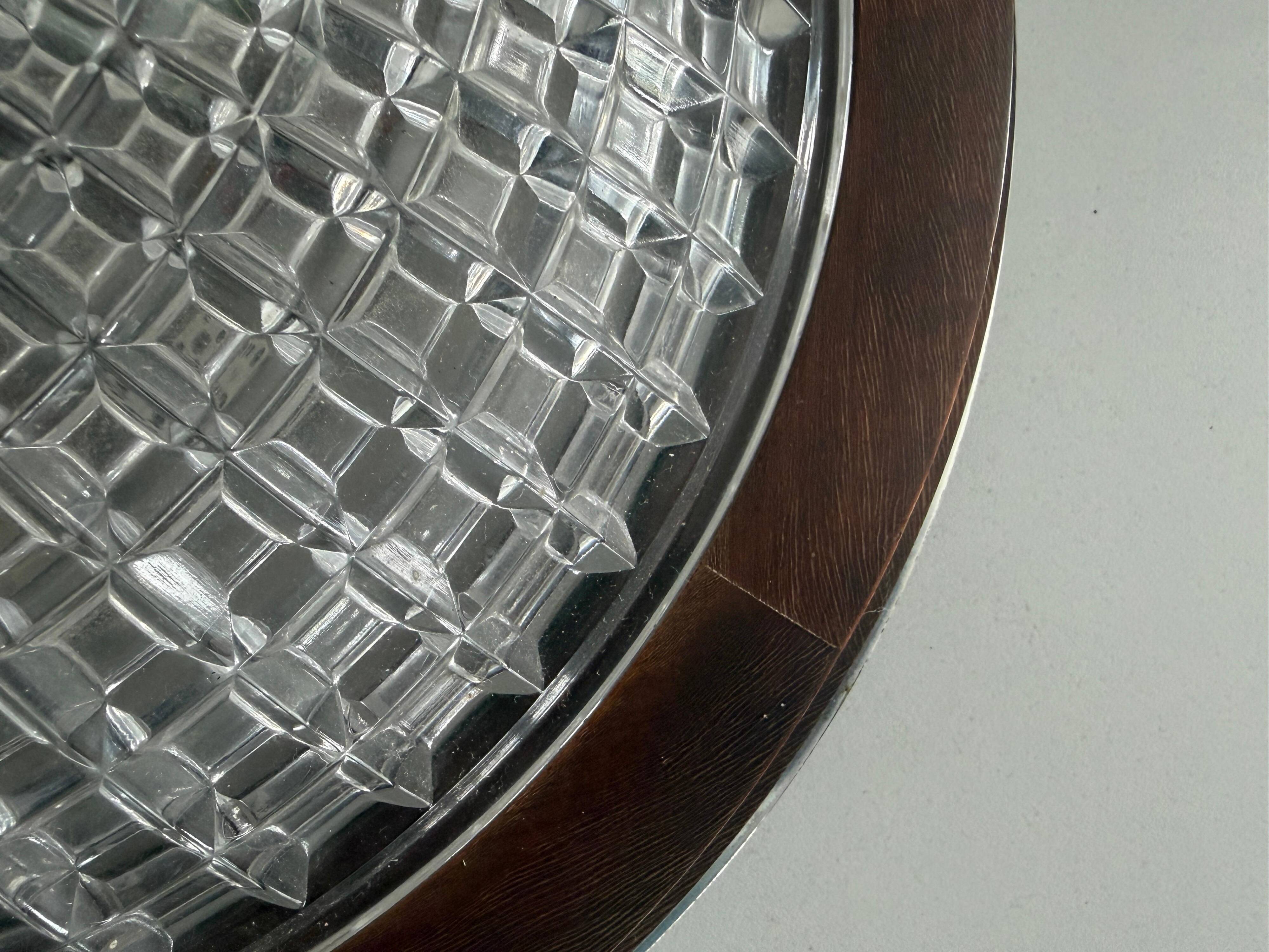 Flush mount in glass crystal and mahogany wood base, 1960s, Switzerland