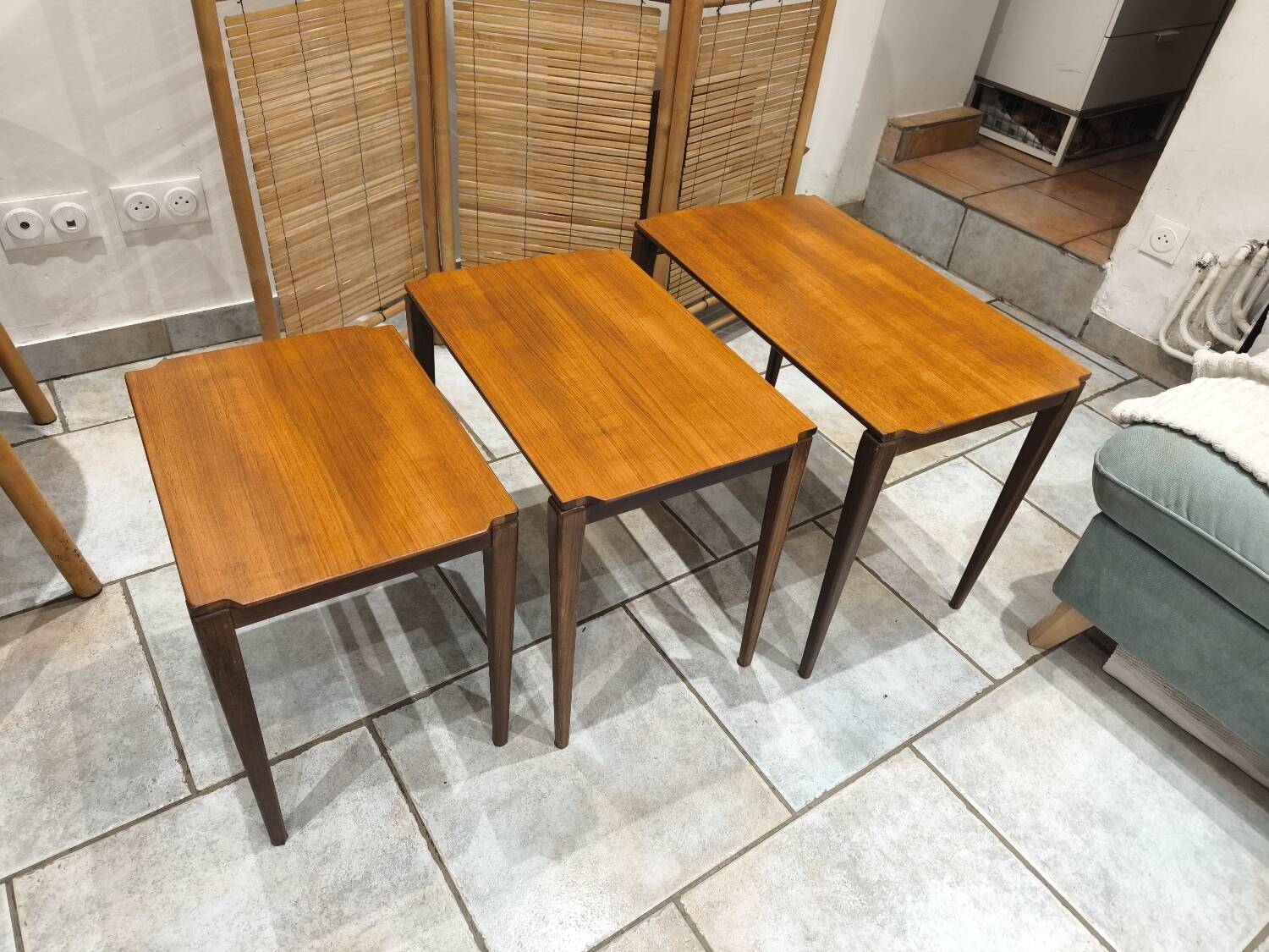 Vintage Scandinavian nesting coffee table in solid teak