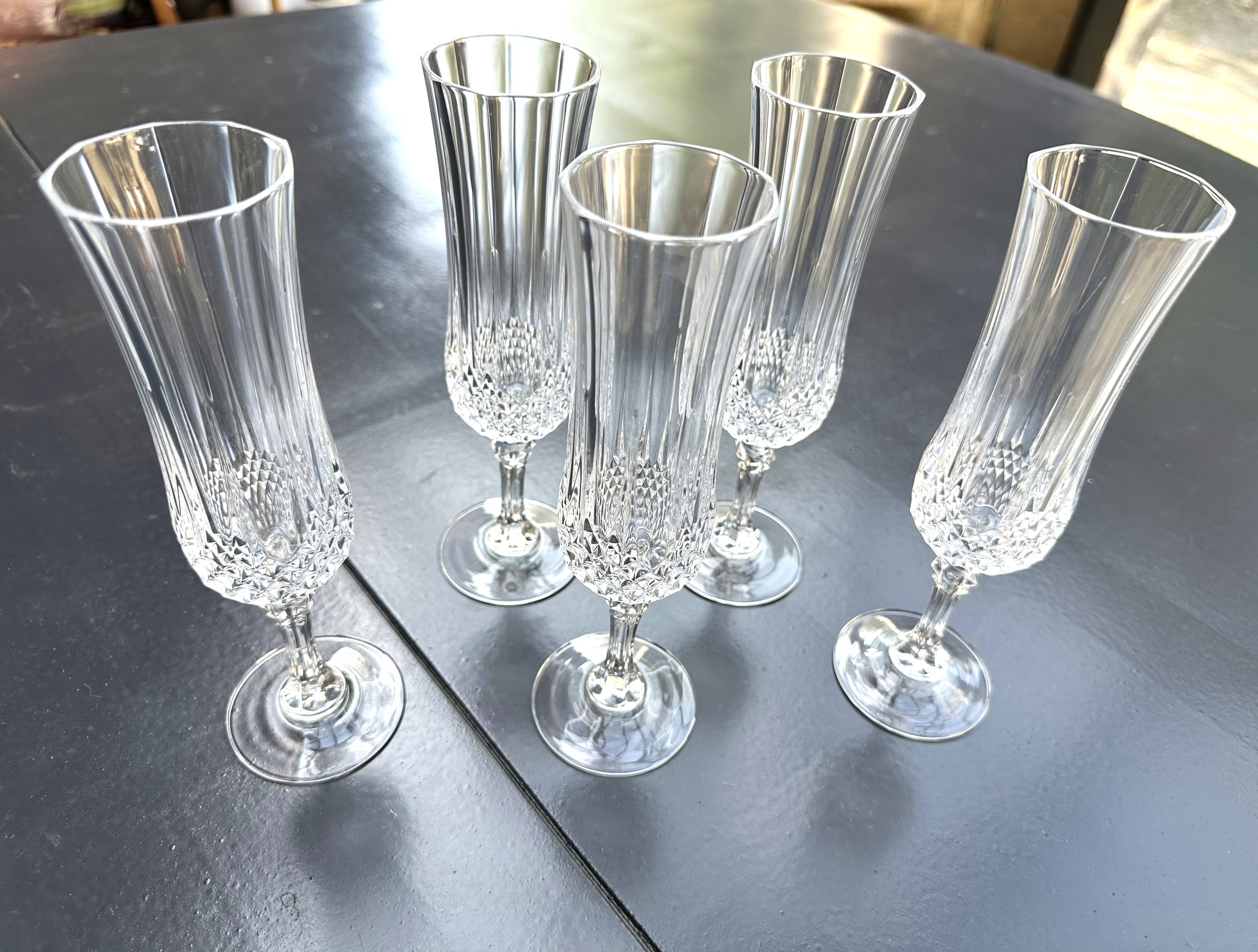 5 Cristal d'Arques champagne flutes, Lonchamp Vintage model