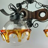 60s 70s Brutalist Ceiling Lamp Hanging Lamp Iron & Murano Glass 60s