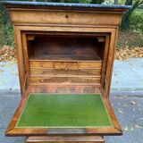19th century secretary desk in solid walnut and burr grey marble