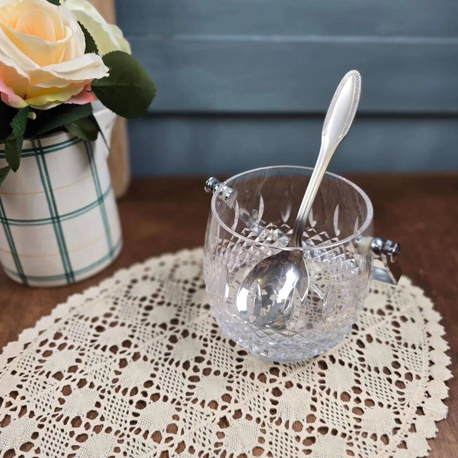 Bayel crystal ice bucket from France with Jean Couzon spoon.