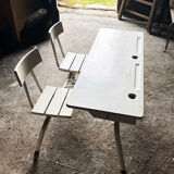 Former double school desk in white painted wood