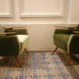Club Chair fabric with armrests teak 50s 60s