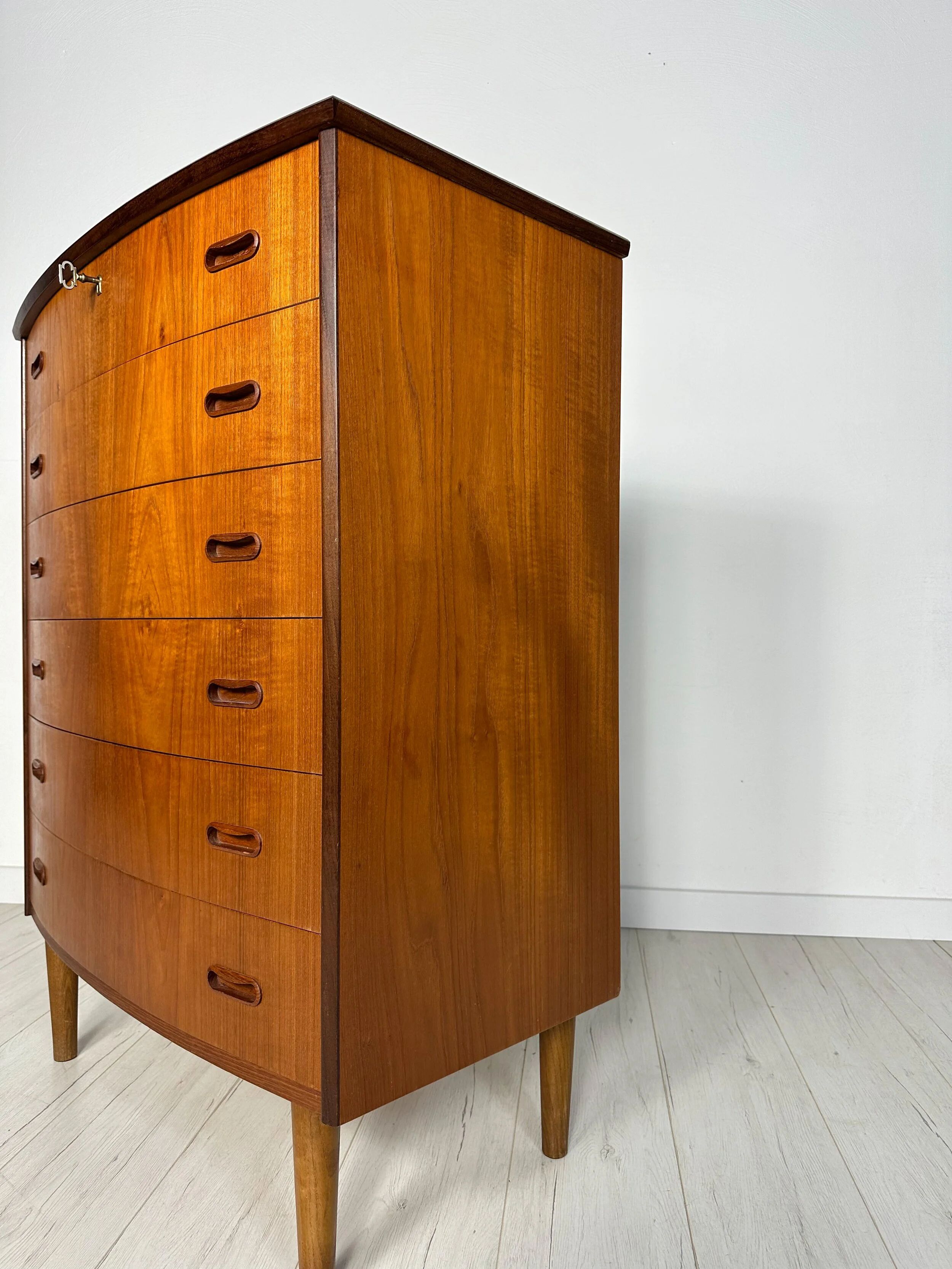 1960s Vintage Danish Bow-Front Teak Chest of Drawers