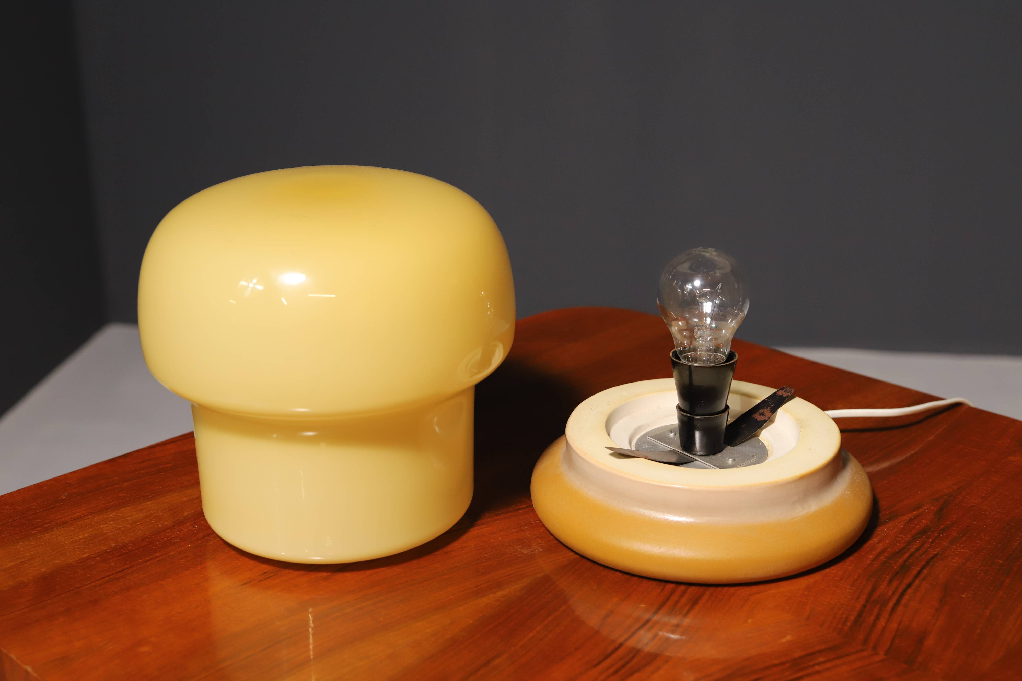 Opal glass mushroom table lamp, designed by Karel Volf, 1970´s, Czechoslovakia