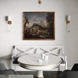 Great 18th century Italian painting, landscape with genre scene