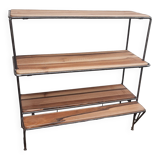 Wrought iron shelf, 3 walnut shelves