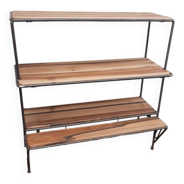 Wrought iron shelf, 3 walnut shelves