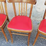 Set of 4 chairs bistro wood and red skai