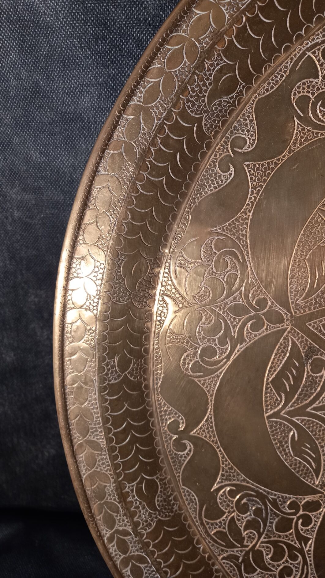 Large Oriental Tea Tray Engraved Hands