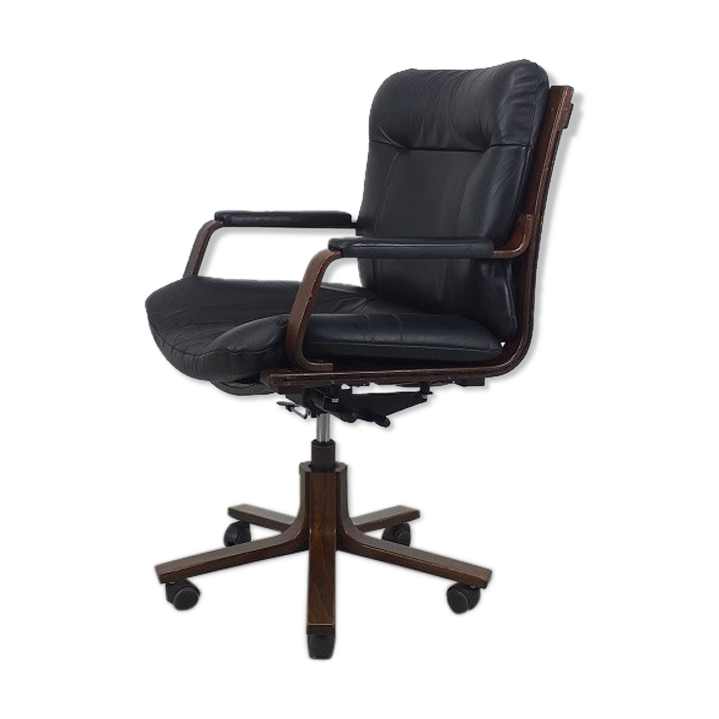 Office armchair leather wood Scandinavian design 70s vintage
