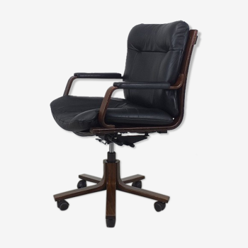 Office armchair leather wood Scandinavian design 70s vintage