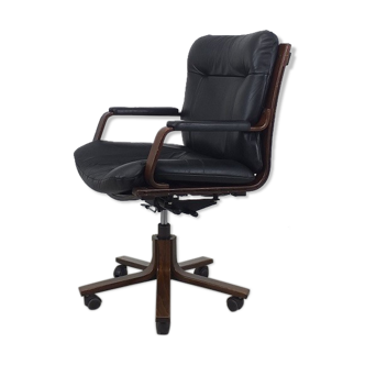 Office armchair leather wood Scandinavian design 70s vintage