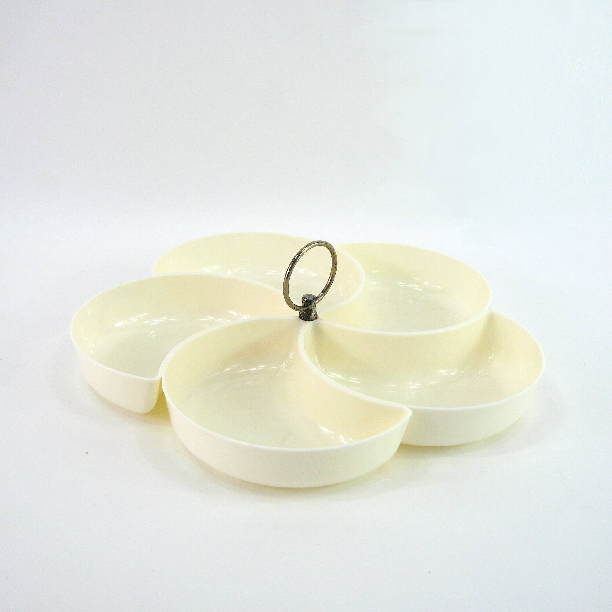 Beige plastic appetizer serving tray - flower-shaped compartments - vintage 70s