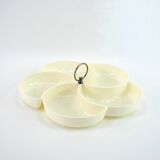 Plateau serviteur apéritif en plastique beige - compartiments en forme de fleur - vintage années 70