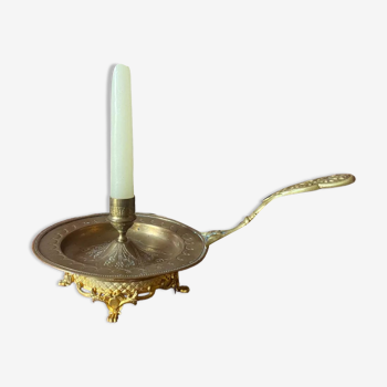 Bishop's candlestick with episcopal hand gilded bronze and brass gothic chimera, XIXth century