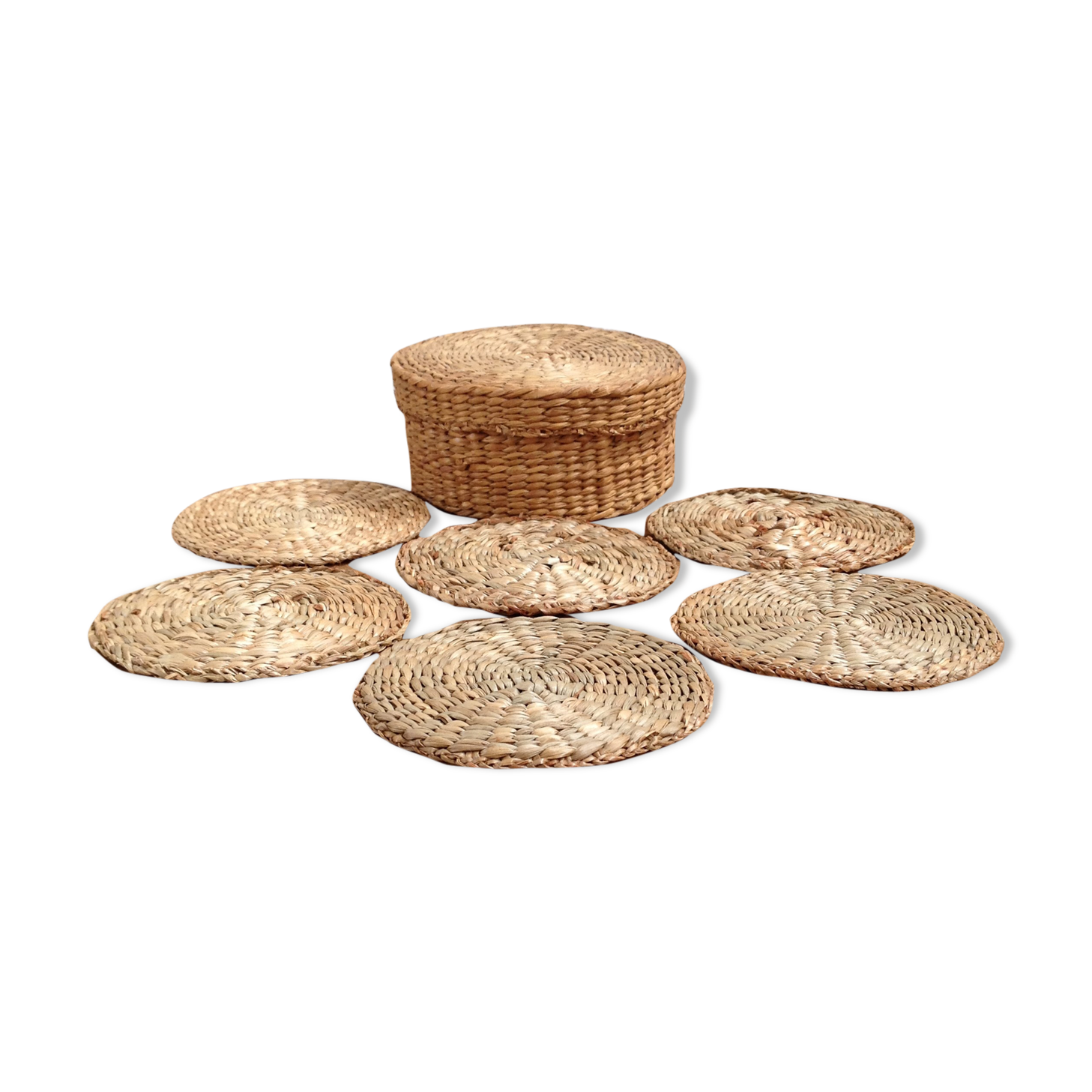 Under wicker glass and their  box