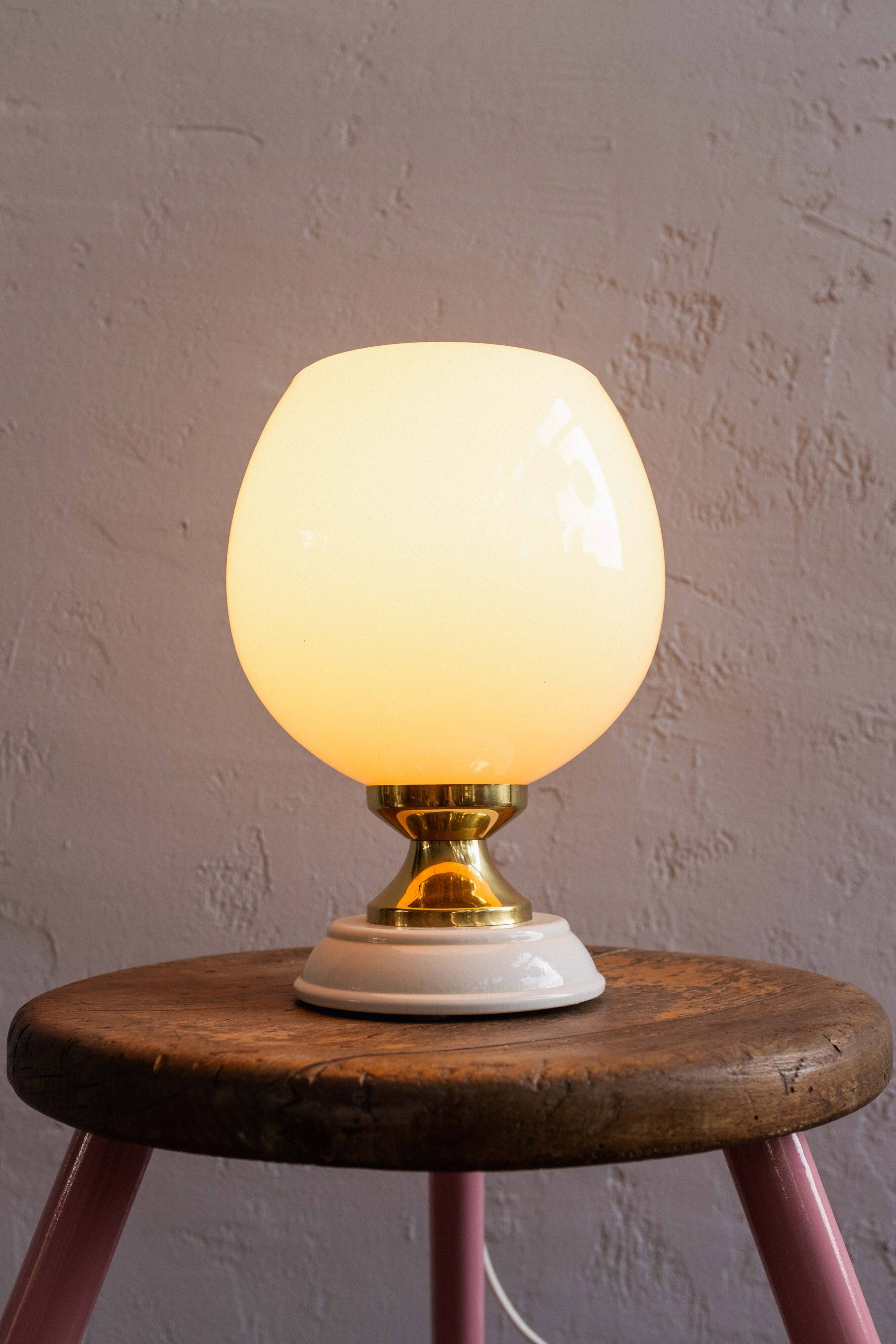 Vintage Czechoslovak Powder Pink Glass Table Lamp, 1970s
