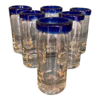 Set of 6 shot glasses, Mexican blown glasses