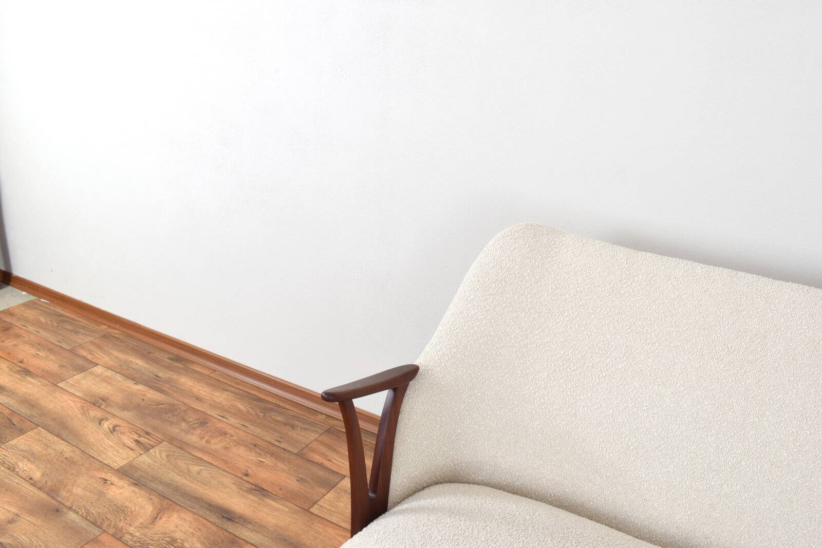 Mid-Century Norwegian Teak & Boucle Sofa, 1960s.