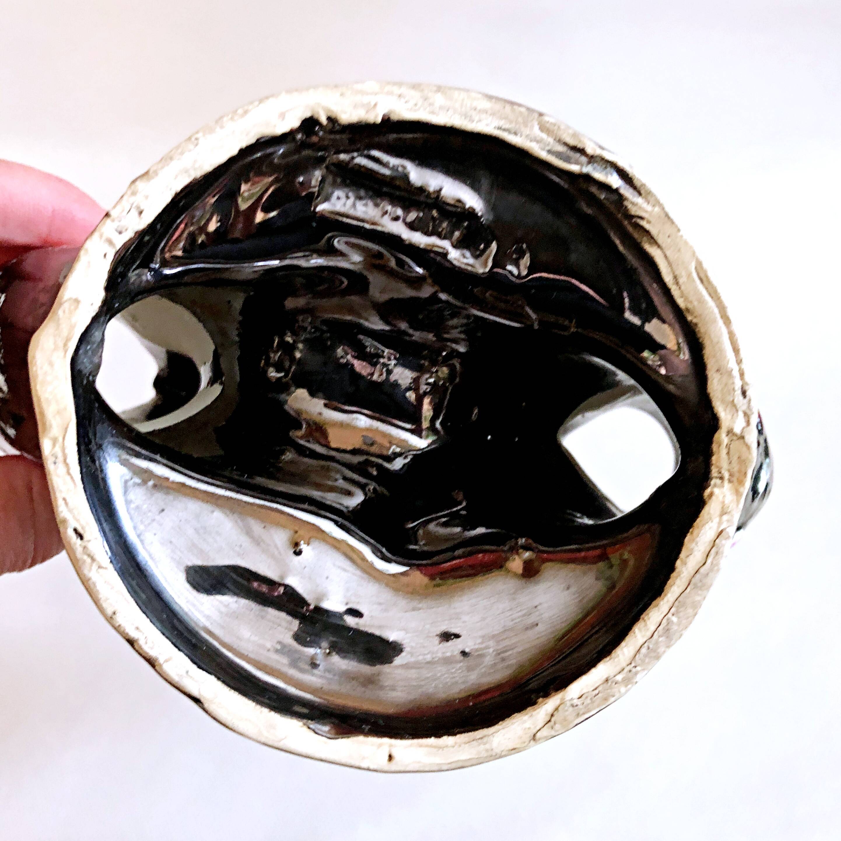 Vintage artisanal two-tone earthenware candle holder Vallauris France