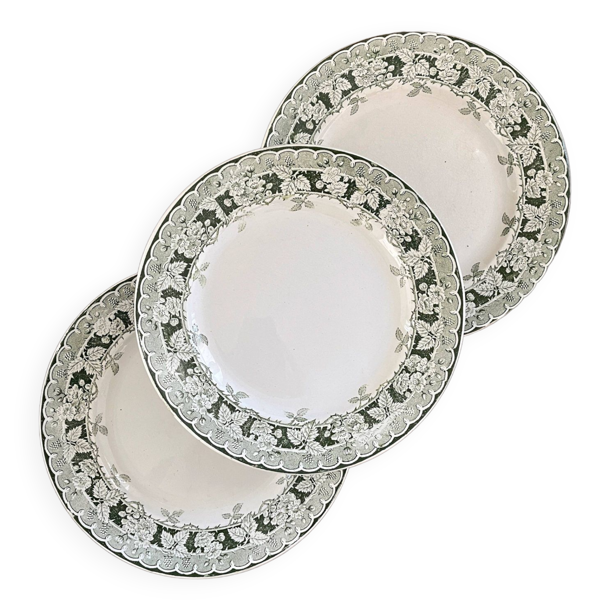 3 "Murier" ironstone dessert plates from Saint Amand and Hamage