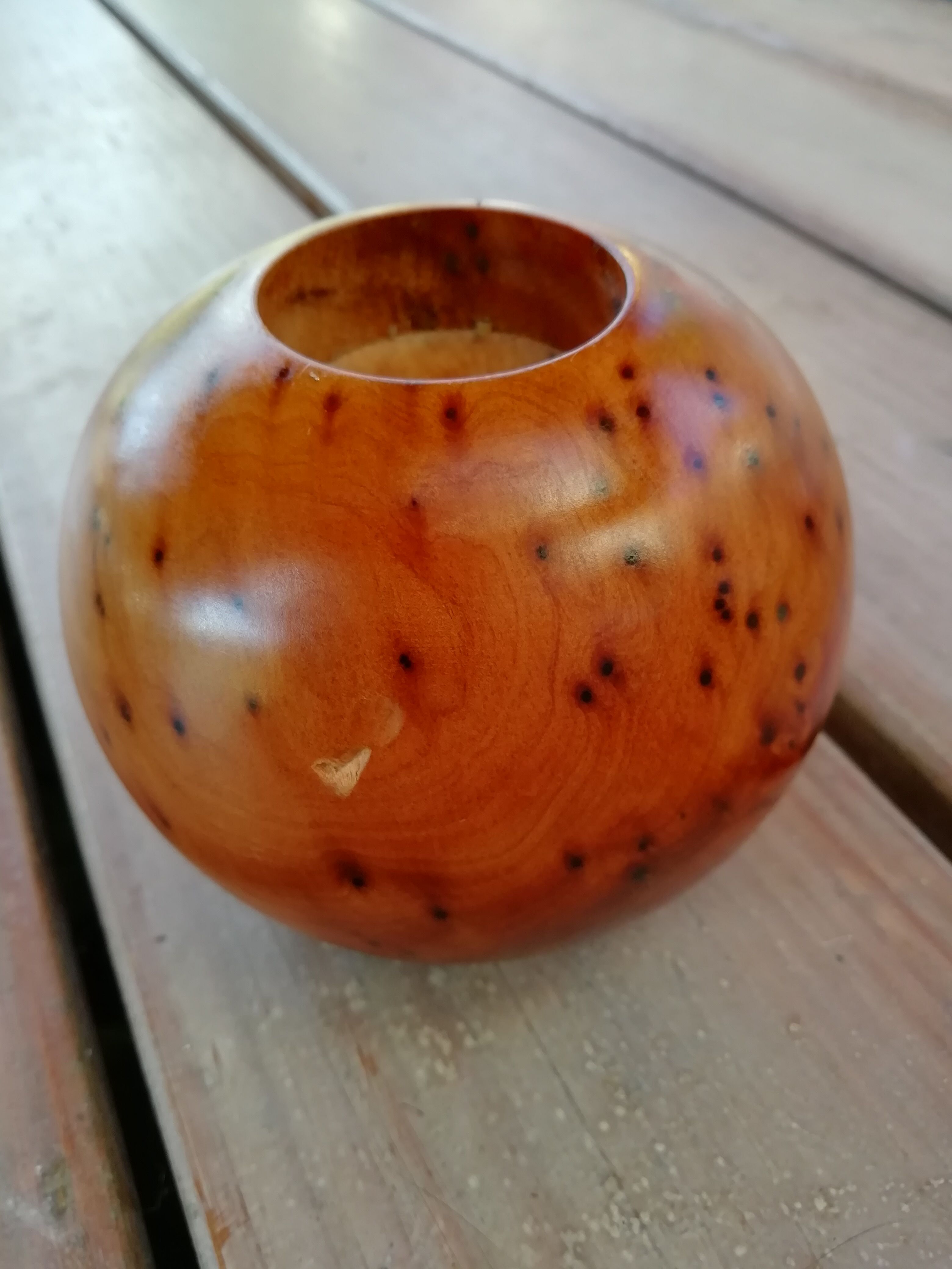 Solid cedar candle holder