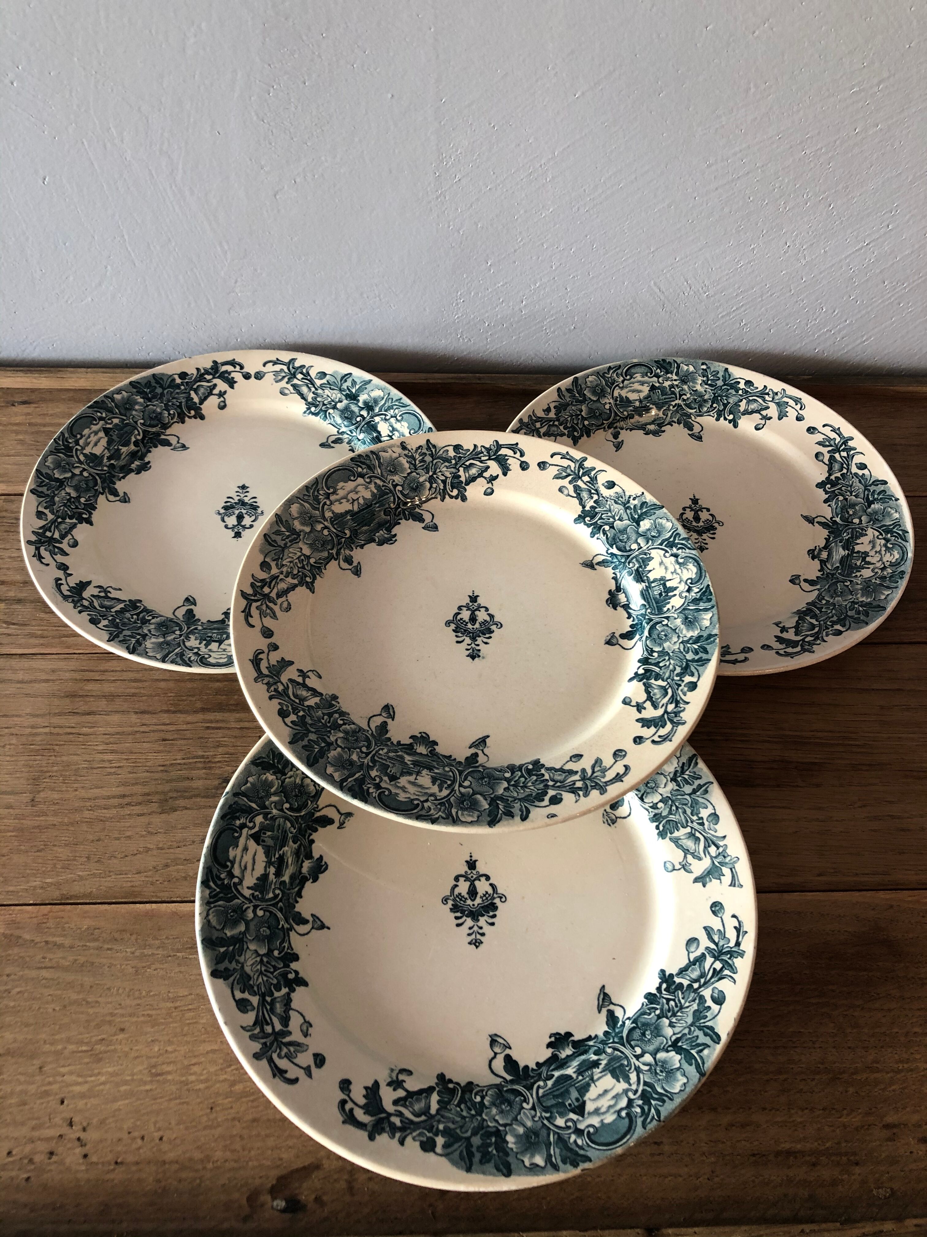 Set de 4 assiettes plates en faïence Marine