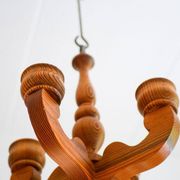 Rustic wooden pendant chandelier candleholder from Smålandsslöjd, Sweden, 1975