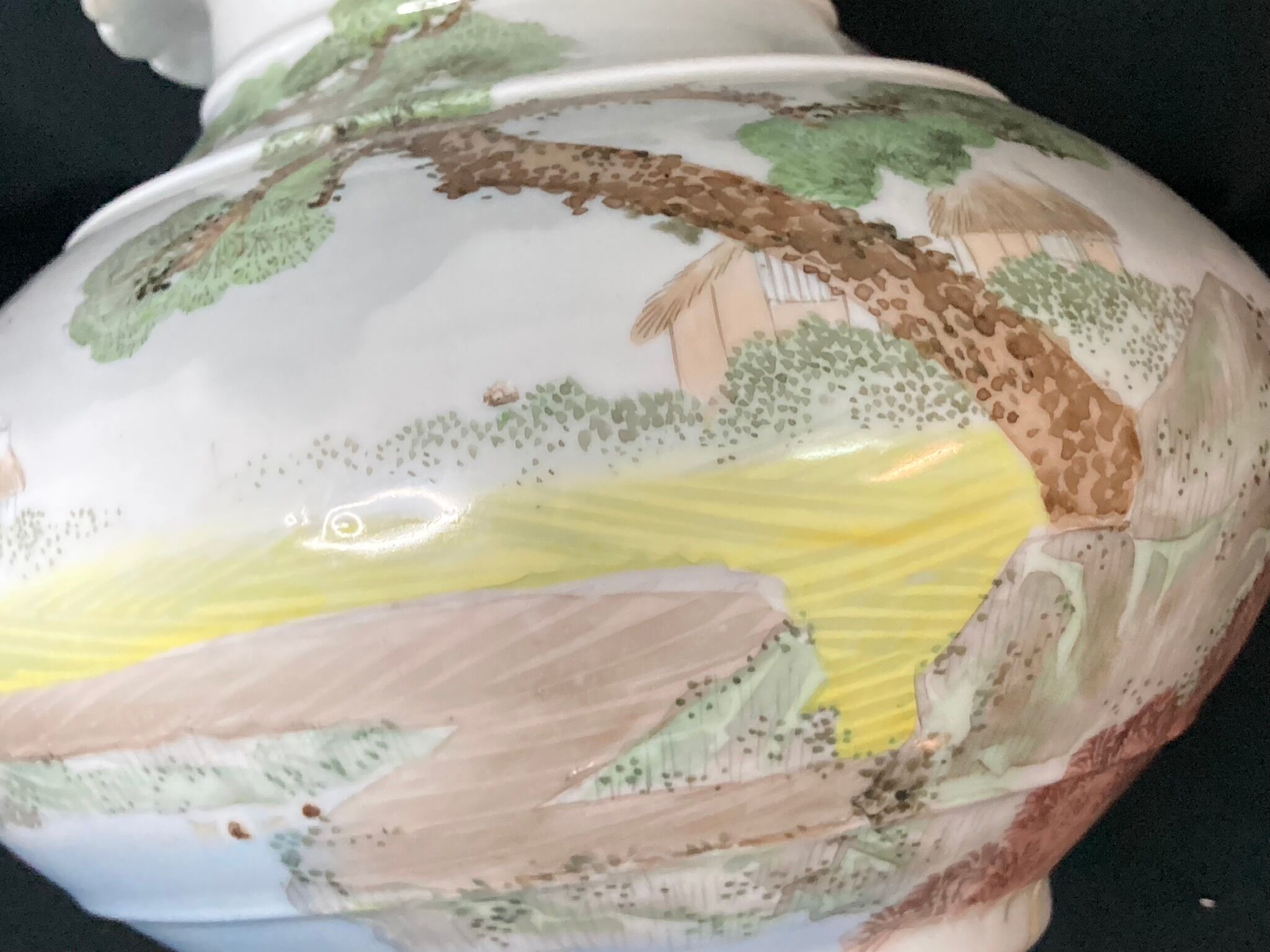 Pair of porcelain ball vases with cottage decor, late 19th century