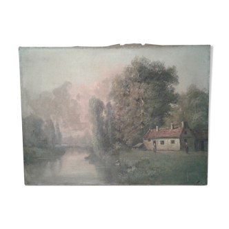 Old painting landscape, barbizon
